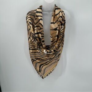 3/$15 Square Scarf Tiger Animal Print Shiny Polyester Sheer Gold Big 40x40” read